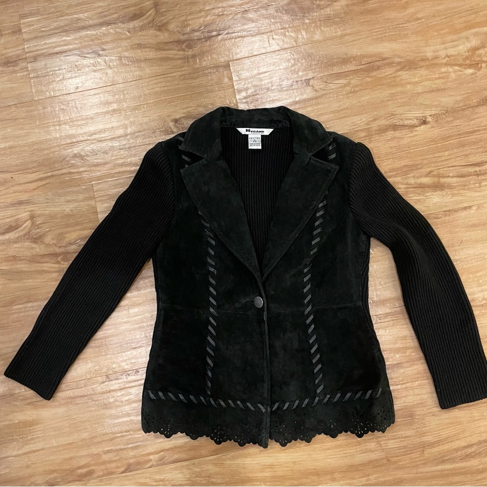 Nygard Collection Black Suede and Knit Blazer, Genuine Leather, S